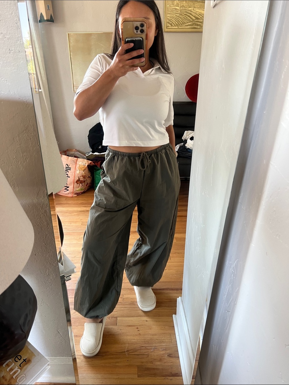 TNA Aritzia Olive Drawstring wide leg Pants